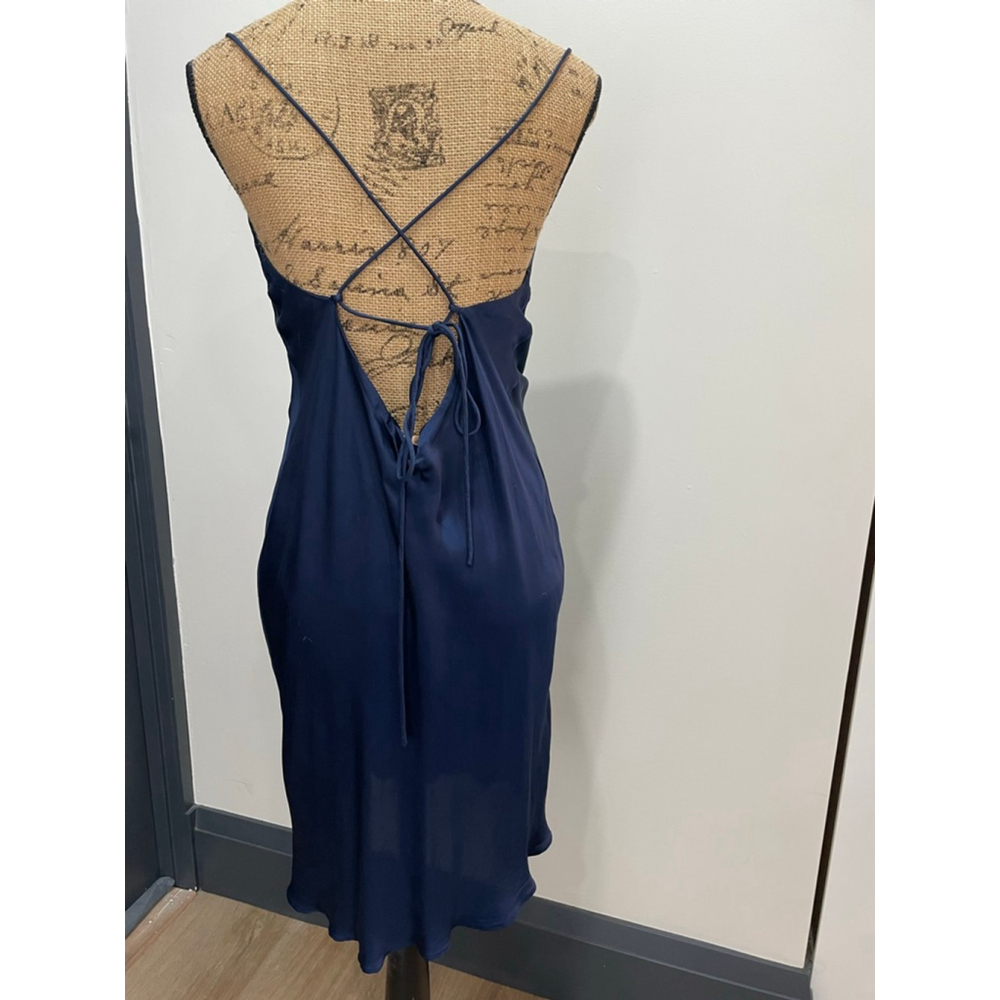 Wilfred Diamante Navy Cowl Neck Satin Slip Dress Medium Open Back Cupro - Picture 5 of 7